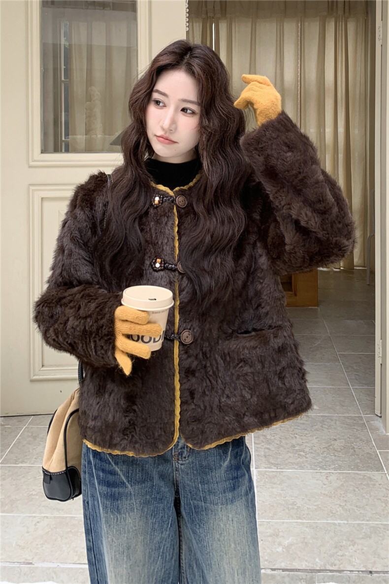 高级感小香风短款毛毛外套女2025秋冬皮毛一体小个子加厚保暖上衣,女装皮草,2C218
