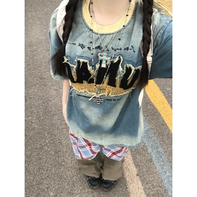 DXT22LL-P58美式复古做旧重磅毛巾绣短袖T恤高级感痞帅半袖,男装T恤,星座1007（原301D）