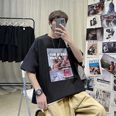 L韩版夏季印花短袖男港风2022ins潮流情侣半袖体恤T841-P20，男装T恤，星座512-2