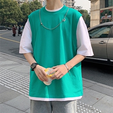 2023夏上新青少年纯棉潮百搭半袖港风印花短袖T恤男女T7233-P45，男装T恤，电商A441-1