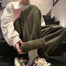麂皮绒羊羔毛重磅加绒束脚卫裤M~5XLXZ604-KP87-P65控78，男装休闲裤，星座604