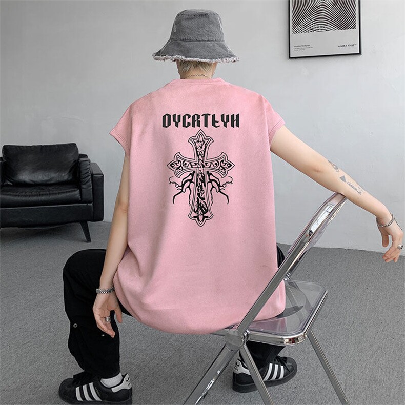 无袖背心男夏季新款港风宽松鹿皮绒圆领套头大码坎肩T9955-P25，男装背心/马甲，星座214-3