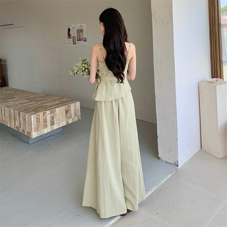 设计感女2025夏季新款盐系少女感休闲减龄吊带阔腿裤时尚潮流,女装背心吊带,2C285