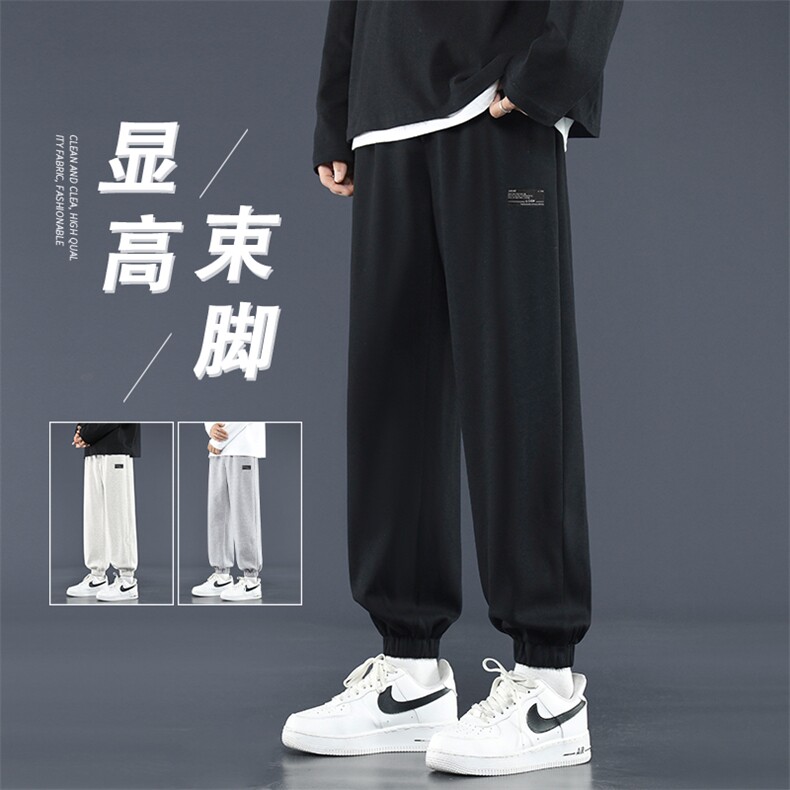 休闲卫裤男款宽松灰色直筒九分裤子潮流运动裤夏季WK606-1特批25图片