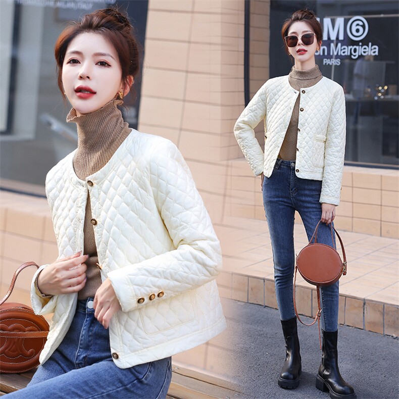 爆主打款2024年冬新款菱形格绗线棉服保暖显瘦百搭短款夹棉外套女，女装棉衣/棉服，霓裳依族
