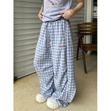美式复古蓝色弯刀格子裤女宽松慵懒垂坠感阔腿休闲裤K1099，男装休闲裤，星座1116A（原606A-3）