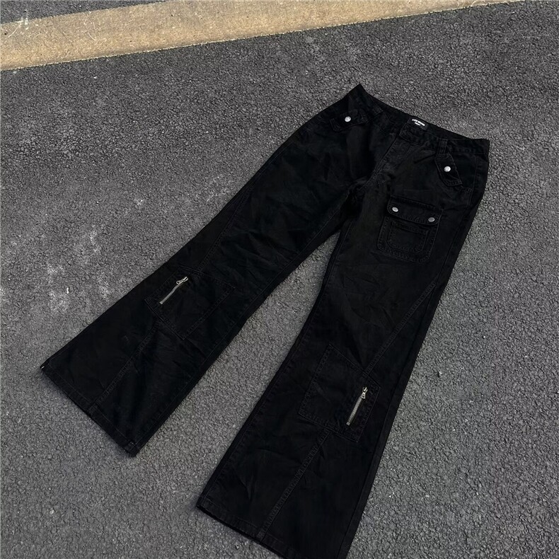 美式复古闪电纹设计黑色牛仔裤男高街潮牌宽松休闲长裤子XK396,男装牛仔裤,星座208-5
