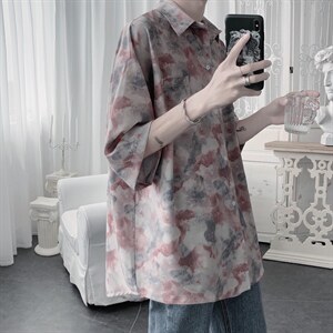 2022夏季碎花短袖扎染衬衫印花衬衣外套XZ518-2-CY77,男装衬衫,四季星座518-2