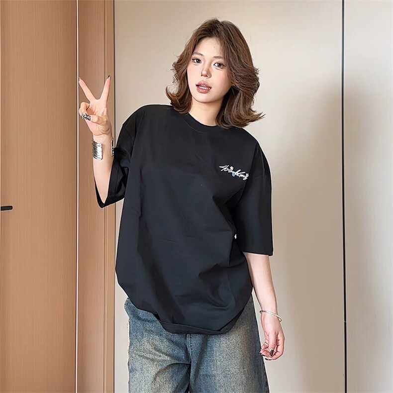 万针全刺绣工艺抖音得物高品质260克重磅纯棉双纱美式高街短袖T恤,男装T恤,电商A486