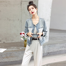 春秋夏新款时尚水洗牛仔短外套女休闲显瘦长袖开衫宽松全棉上衣潮，女装牛仔外套，歌伊格美