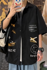2024夏季新款港风海报风大码休闲短袖衬衫M-5XHC21190-P35，男装衬衫，电商A022