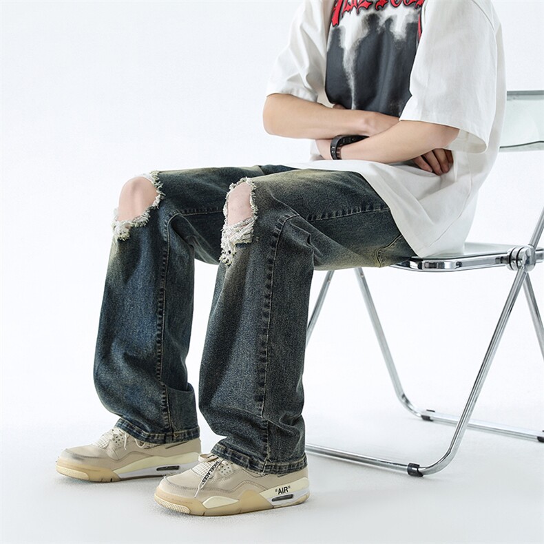 B221美式ins高街暗黑修身破洞弹力牛仔裤LK24182-P65控88,男装牛仔裤,电商B221