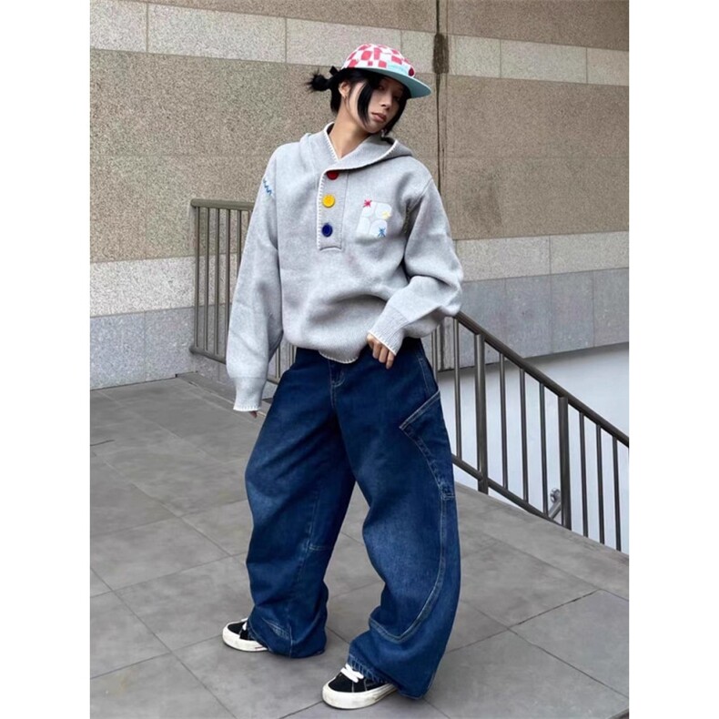 多巴胺彩扣刺绣连帽针织衫男秋季潮牌高级感卫衣情侣外套MY9601,男装针织衫/毛衣,星座516A