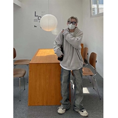 美式复古毛衣外套cleanfit潮高街落肩慵懒风拉链针织开衫，男装针织衫/毛衣，四季星座505