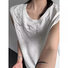 重磅闪电刺绣背心男款夏季外穿无袖t恤美式复古潮嘻哈坎肩BTX69，男装背心/马甲，星座208-5