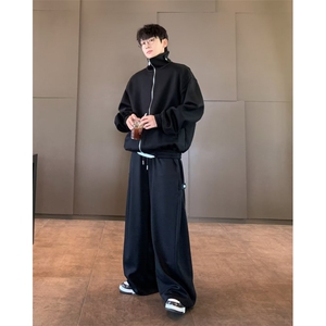 卫衣裤套装男女韩版潮流宽松百搭纯色2024秋冬ins两件套W6135-P85图片