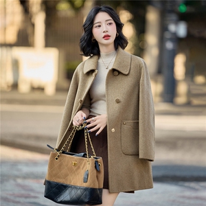 气质盘扣中长款双面羊毛呢大衣女2025秋冬新款巨好看减龄毛呢外套图片