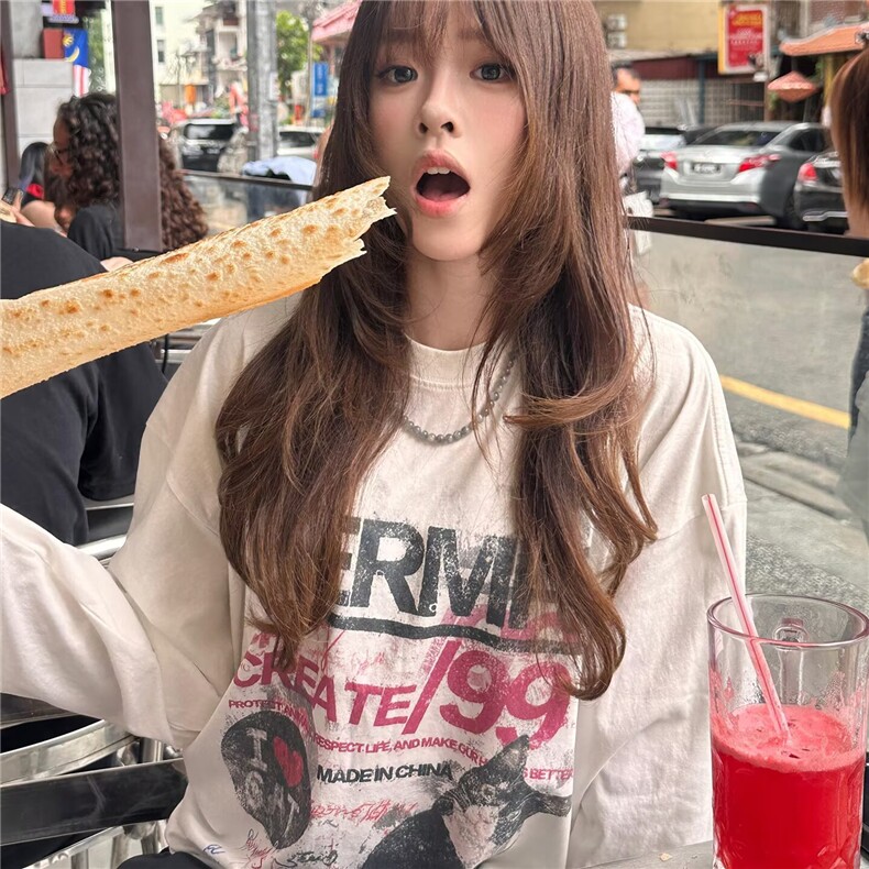 美式印花长袖t恤男女秋季oversize中性体恤上衣男LE711-P39,男装T恤,星座1008