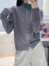 2025年秋季时尚百搭通勤简约休闲亮片镂空开衫，女装针织衫/毛衣，百纯羊绒