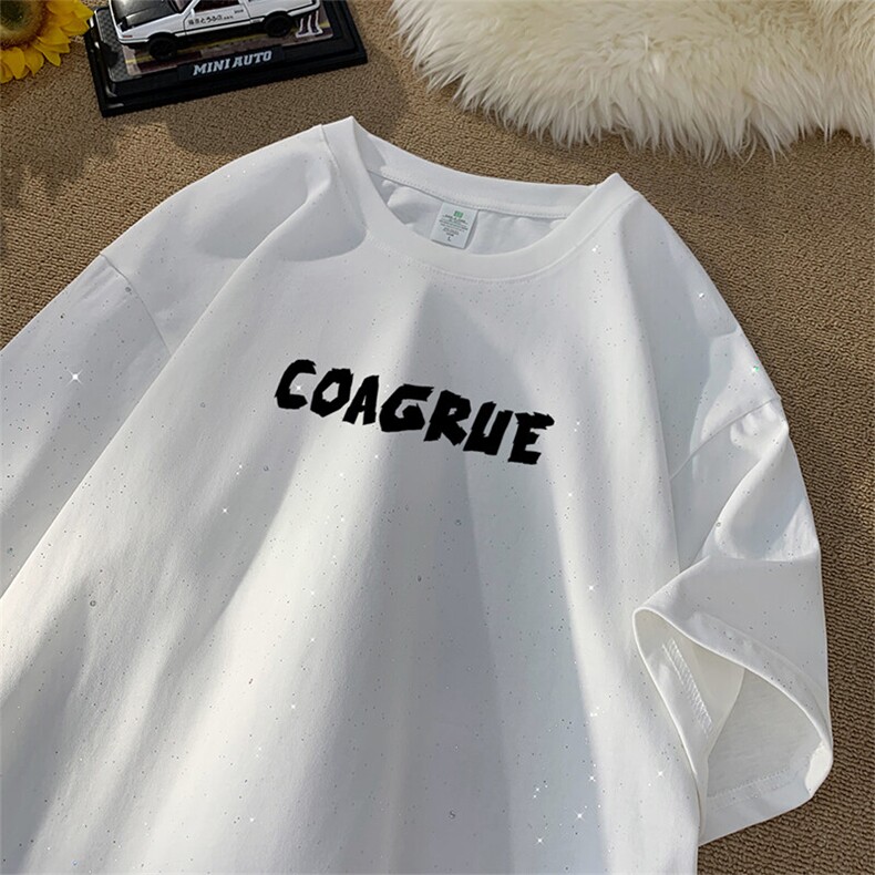可48小时发货支持抖音得物来样二开美式满天星亮片短袖T恤MTX696,男装T恤,电商A486