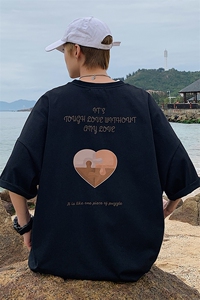 1港风爱心印花休闲情侣日系潮大码短袖T恤男DT7637P30控45图片