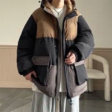 港风2025新品冬季宽松情侣装撞色棉衣棉服冬装加厚外套D008-P100，男装棉衣，星座717