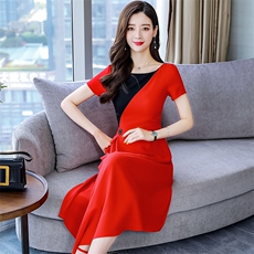 休闲时尚潮流连衣裙高腰2021年夏季中长款圆领气质，女装连衣裙，三木叶子