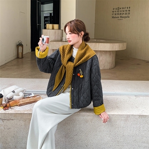 新款有货 撞色菱格棉服外套送披肩2C010-2567-P165-K248图片