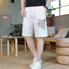 风大刺绣短裤男中式休闲百搭五分裤沙滩裤XZ310B-3-DK1905-P27，男装牛仔裤，星座310B-3