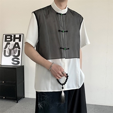 夏装2025新中式改良立领衬衫男女同款风上衣书法竹子大码汉服，男装衬衫，星座909