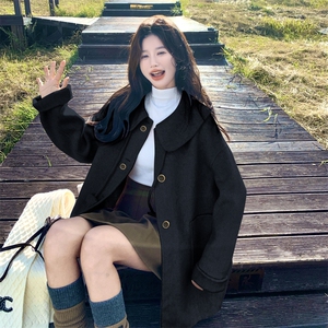 韩版气质高端羊毛呢大衣女2026早春新款中长款宽松显瘦羊绒外套厚图片