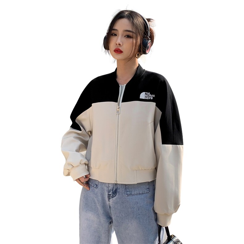 2025春秋季新款设计感小众拼接撞色短款外套女春秋棒球服夹克上衣,女装短外套,天丽