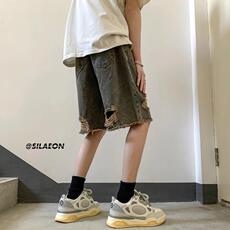 破洞牛仔短裤男夏季水洗宽松美式潮牌炸街毛边五分中裤LD6111-P41，男装牛仔裤，星座1008