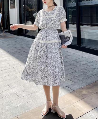 现货夏季法式碎花连衣裙2021新款收腰中长款长袖很仙的,女装连衣裙,妍妍衣坊