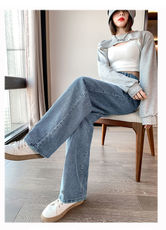 2023美式鱼鳞牛仔裤女秋季设计感小众直筒休闲裤，女装牛仔裤，梦白服饰厂