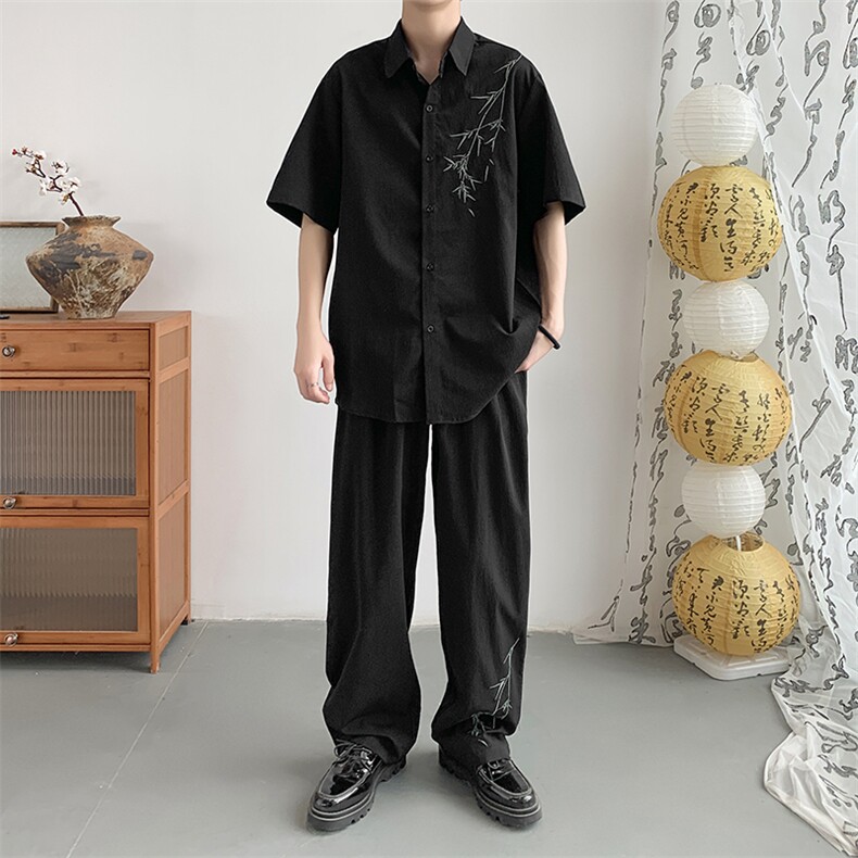 夏季衬衫套装风裤子短袖上衣A061-EA50282-p80-聚酯纤维,男装衬衫,电商A061