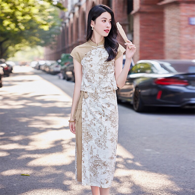 现货！！！旗袍上衣半身裙两件套~,女装套装/套裙,素月