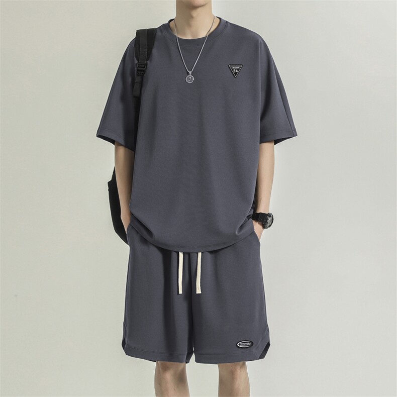 冰丝运动套装夏季薄款凉感速干短袖休闲短裤夏装TZ12-特批-70,男装休闲套装,星座718