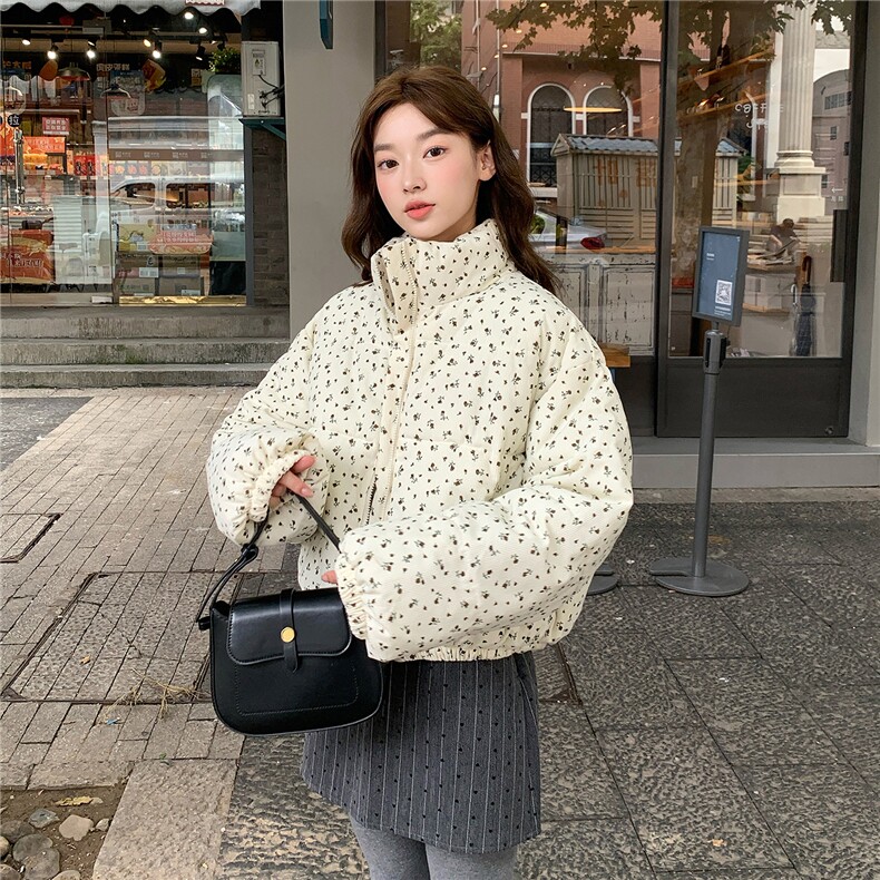 A572-P90田园风小碎花短款棉服新款立领保暖面包服外套,男装棉衣,星座911