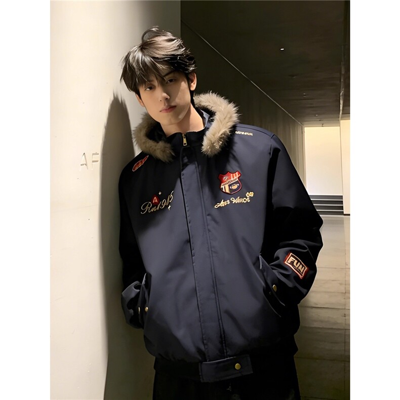 现货 美式复古刺绣徽章座山雕棉衣5045特P85图片