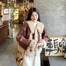 大货冬季加厚夹棉毛绒拼接外套#2590-P195-K288，女装短外套，2C111