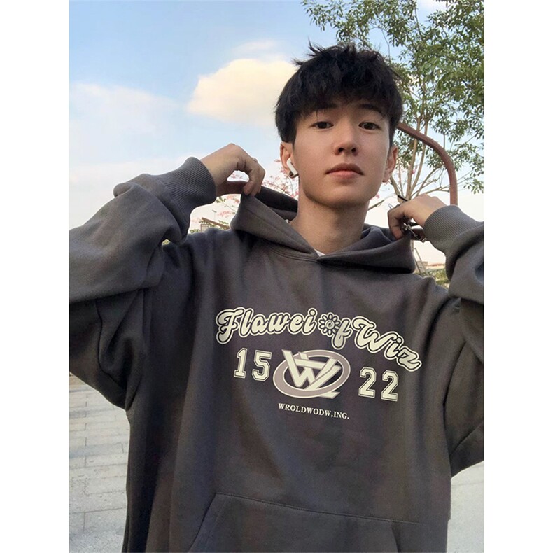 抖音得物高品质印花连帽卫衣秋冬装美式宽松连帽纯色卫衣ADL114,男装卫衣,电商A443
