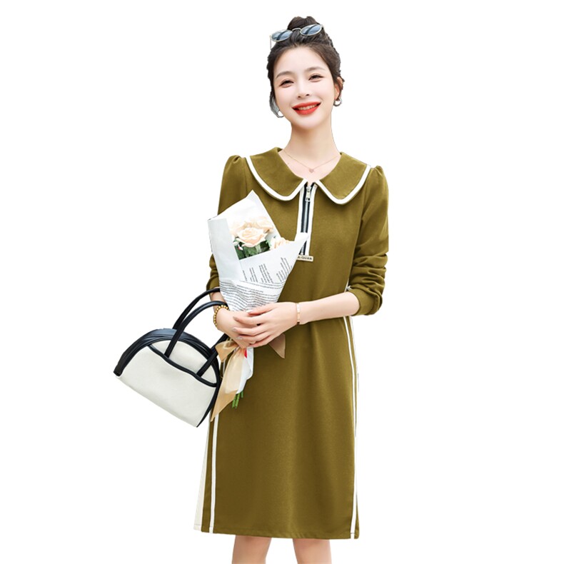 时尚学院风娃娃领卫衣裙子秋冬大码女装胖妹妹显瘦宽松休闲连衣裙,女装连衣裙,韩美纤衣