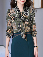 上衣衬衫女款春季时尚翻领女装立领长袖收腰气质豹纹花显瘦小个子，女装衬衫，火爆靓佳人