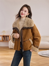 2025年冬季羊羔毛潮休闲新款短款外套，女装羊羔毛/颗粒绒，秀美人生