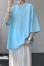 8XL-M短袖t恤男款夏季薄款垂感小V领七分袖加肥加大码DT005特P20，男装T恤，电商B312