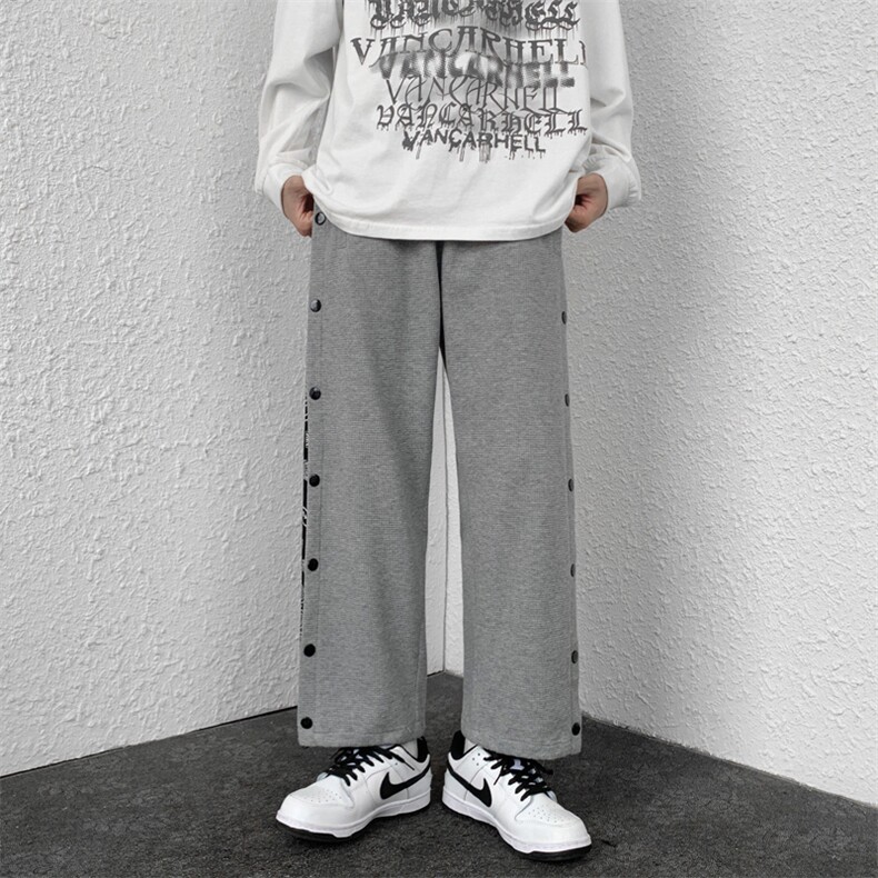 春季新款条纹拼接华夫格垂感排扣大码宽松休闲裤A161-K7271-P55,男装休闲裤,电商A161-2