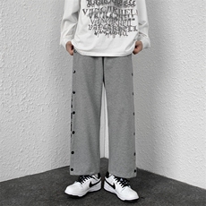 春季新款条纹拼接华夫格垂感排扣大码宽松休闲裤A161-K7271-P55，男装休闲裤，电商A161-2
