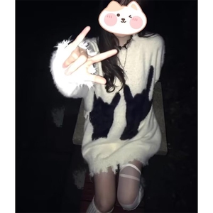美式抽象圆领毛衣男女秋冬季新款慵懒风情侣装针织衫上衣MY7107图片