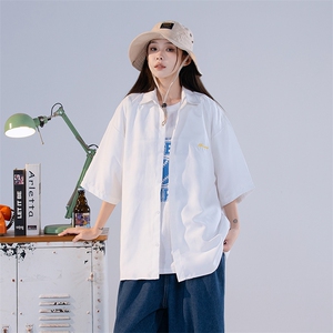 流行百搭圆领潮流文艺五分袖衬衫休闲新款ins女C582P32图片